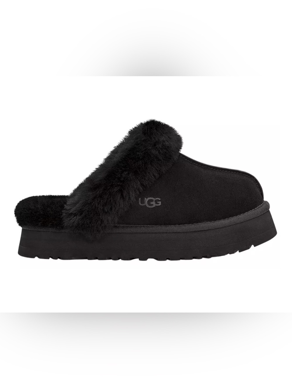 UGG Women's Disquette Black Shearling Mule Slippers size 7